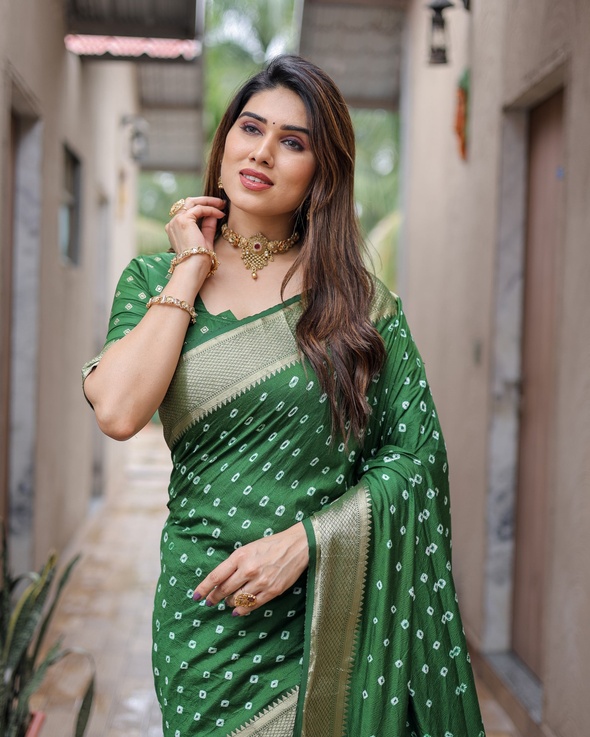 Green Exclusive Unique Designer Bandhej Paithani collection