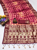 Marron And Red Soft Dola Silk Shibori Saree With Zari Weaving