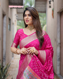 Rani Pink Exclusive Unique Designer Bandhej Paithani collection