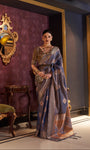 Blue Handloom Silk Saree With Zari Weaving