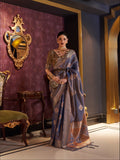 Blue Handloom Silk Saree With Zari Weaving