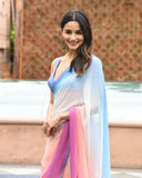 Alia Bhatt Sky And Pink Soft Georgette Party Wear Saree