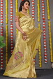 Designer Golden Cream Pure Silk Paithani Saree With Meena Work Weaving