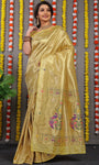 Designer Golden Cream Pure Silk Paithani Saree With Meena Work Weaving