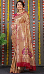 Designer Golden Maroon Pure Silk Paithani Saree With Meena Work Weaving