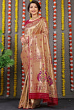 Designer Golden Maroon Pure Silk Paithani Saree With Meena Work Weaving