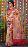 Designer Golden Pink Pure Silk Paithani Saree With Meena Work Weaving