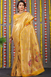 Designer Golden Yellow Pure Silk Paithani Saree With Meena Work Weaving