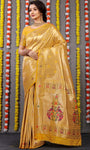 Designer Golden Yellow Pure Silk Paithani Saree With Meena Work Weaving