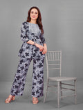 Blue Floral Print Top And Plazzo Set