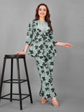 Green Floral Print Top And Plazzo Set