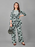 Green Floral Print Top And Plazzo Set