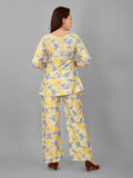 Yellow Floral Print Top And Plazzo Set