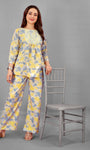 Yellow Floral Print Top And Plazzo Set