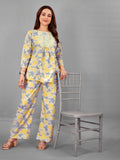 Yellow Floral Print Top And Plazzo Set