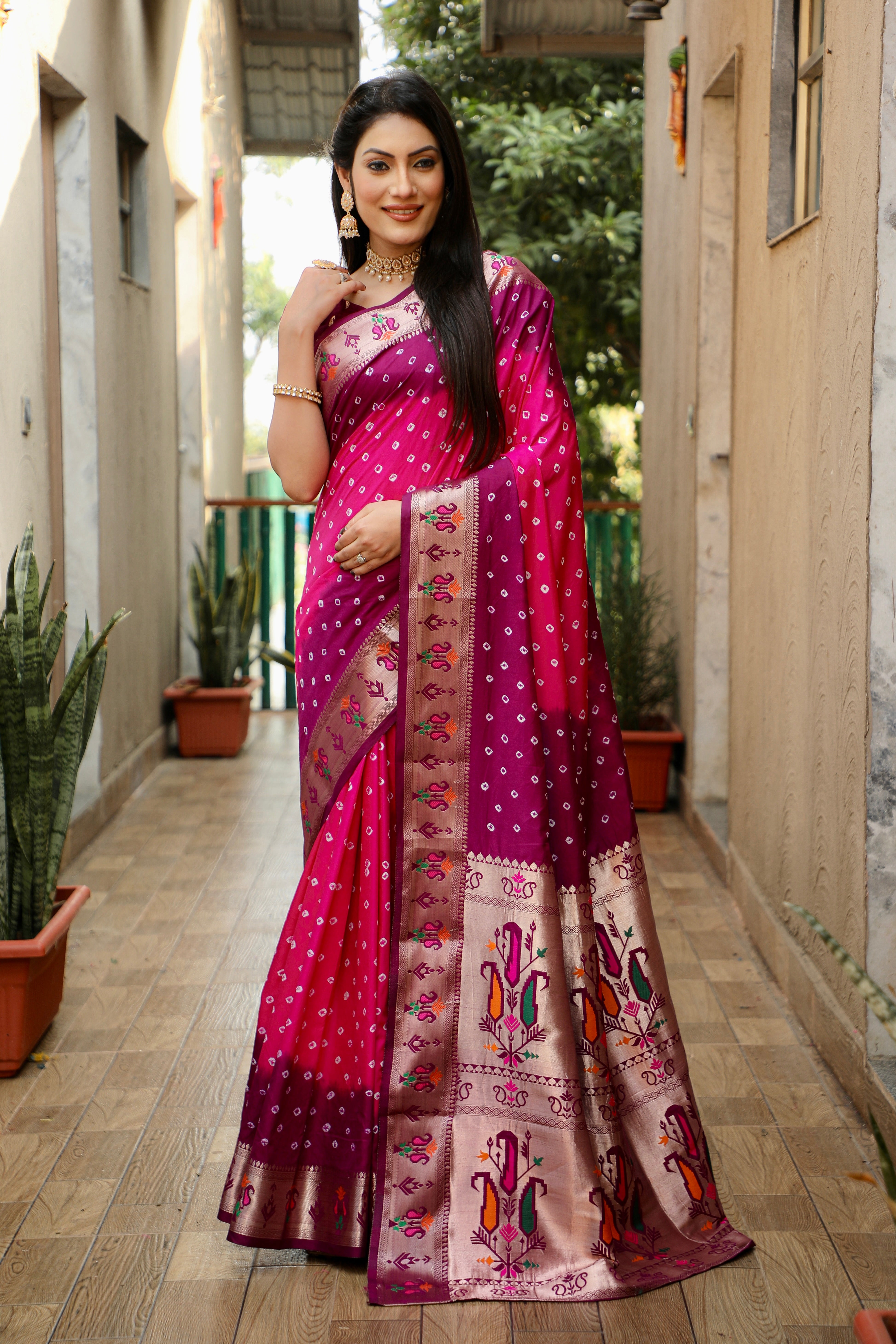 Dola soft silk with Bandhej Paithni saree