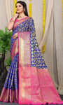 Blue Pure Silk Kanjivaram Saree With Zari Weaving