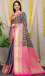 Navy Blue Pure Silk Kanjivaram Saree With Zari Weaving