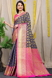 Navy Blue Pure Silk Kanjivaram Saree With Zari Weaving