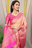 Peach Pure Silk Kanjivaram Saree With Zari Weaving