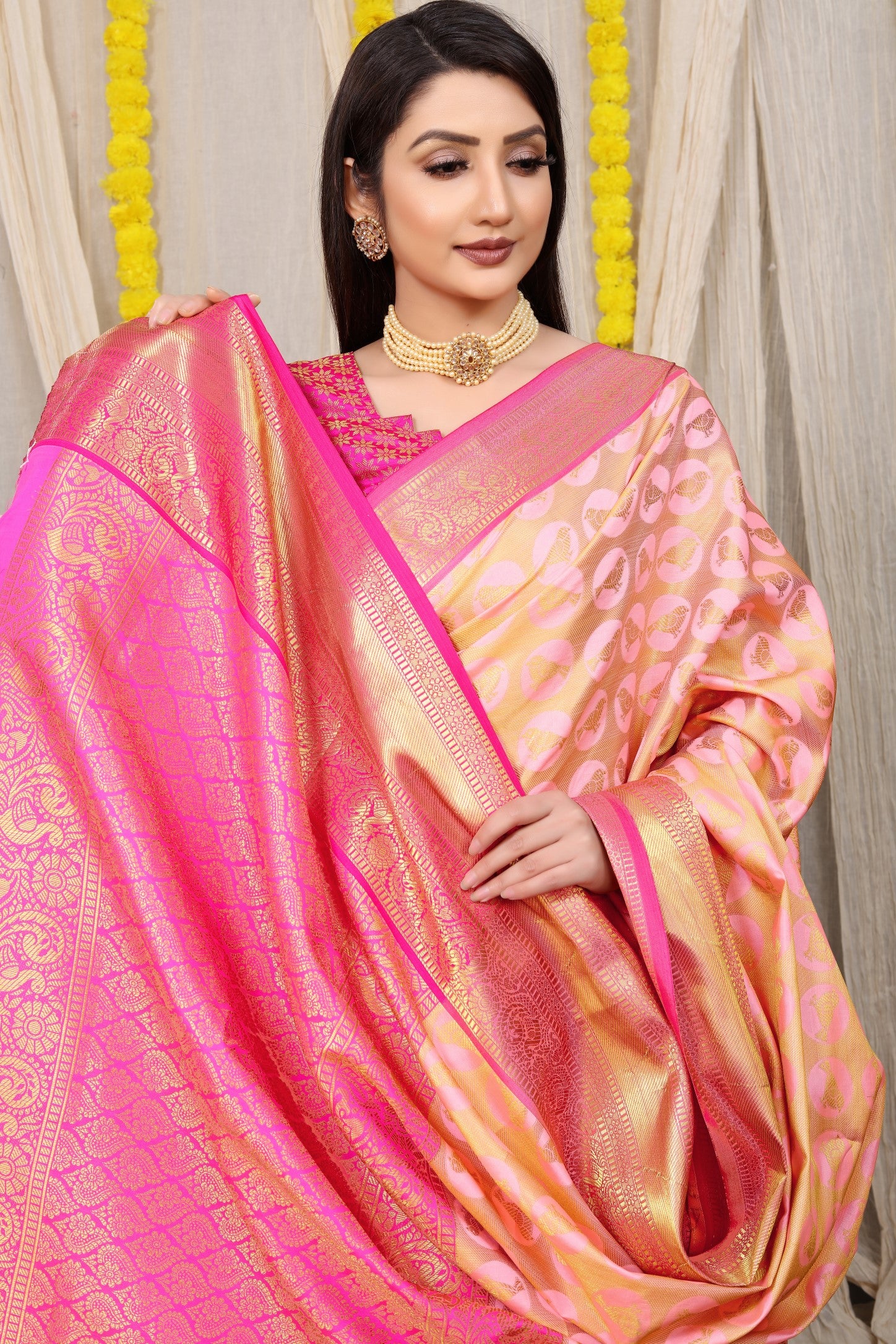 Peach Pure Silk Kanjivaram Saree With Zari Weaving