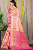 Peach Pure Silk Kanjivaram Saree With Zari Weaving