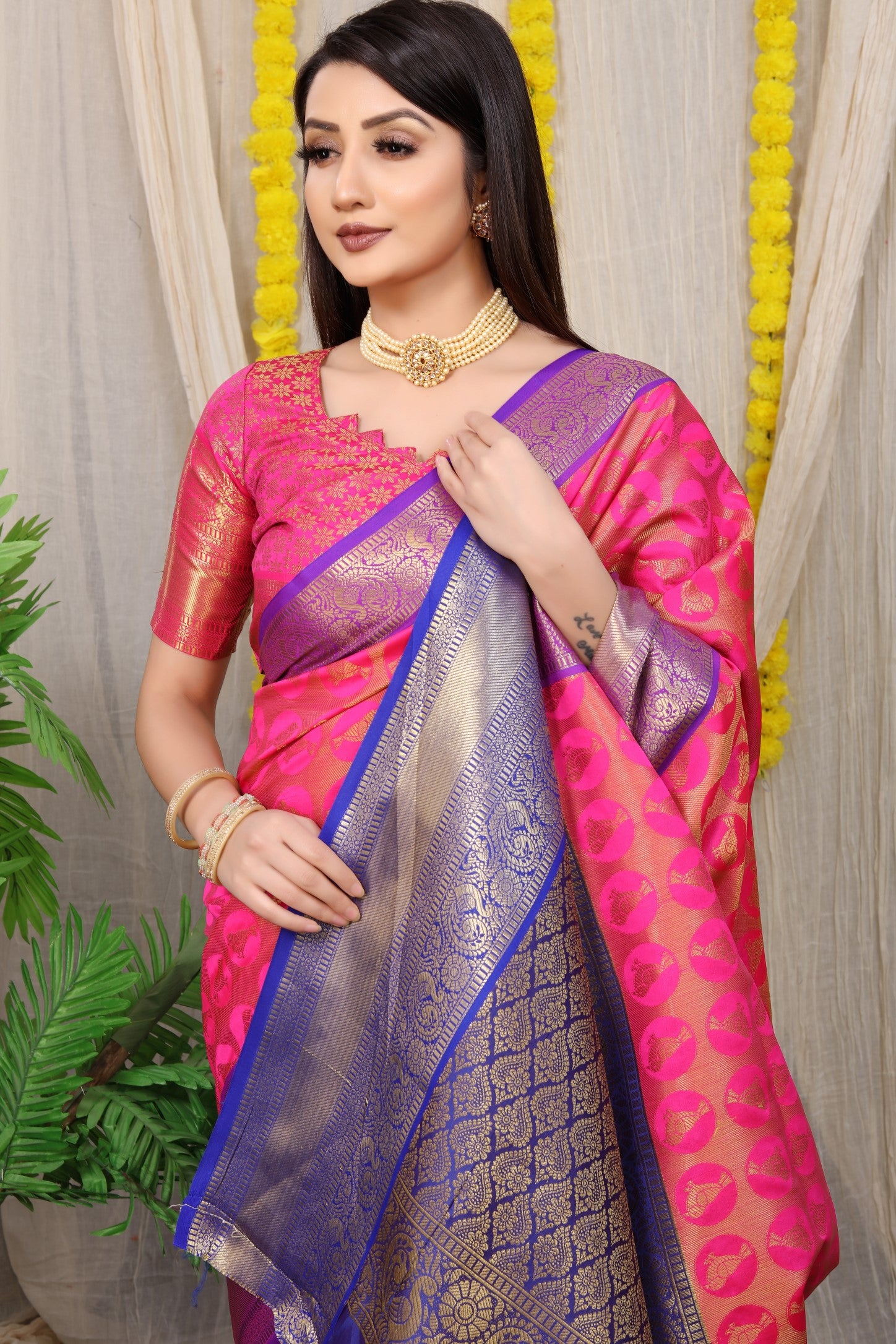 Pink Pure Silk Kanjivaram Saree With Zari Weaving