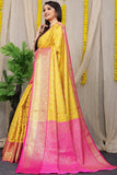 Yellow Pure Silk Kanjivaram Saree With Zari Weaving