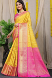 Yellow Pure Silk Kanjivaram Saree With Zari Weaving