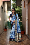 Blue Beautiful Soft Silk Sibory Print With Gold Zari &  Minakari Weaving