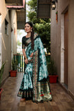 Dark Green Beautiful Soft Silk Sibory Print With Gold Zari &  Minakari Weaving