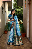 Teal Beautiful Soft Silk Sibory Print With Gold Zari &  Minakari Weaving