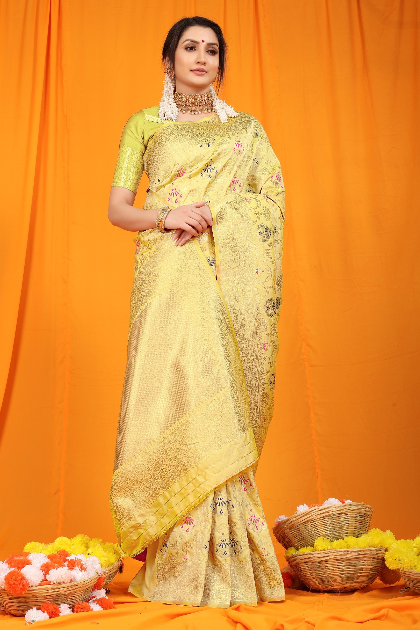 Cream Pure Silk Paithani Saree With Gold Jari Weaving