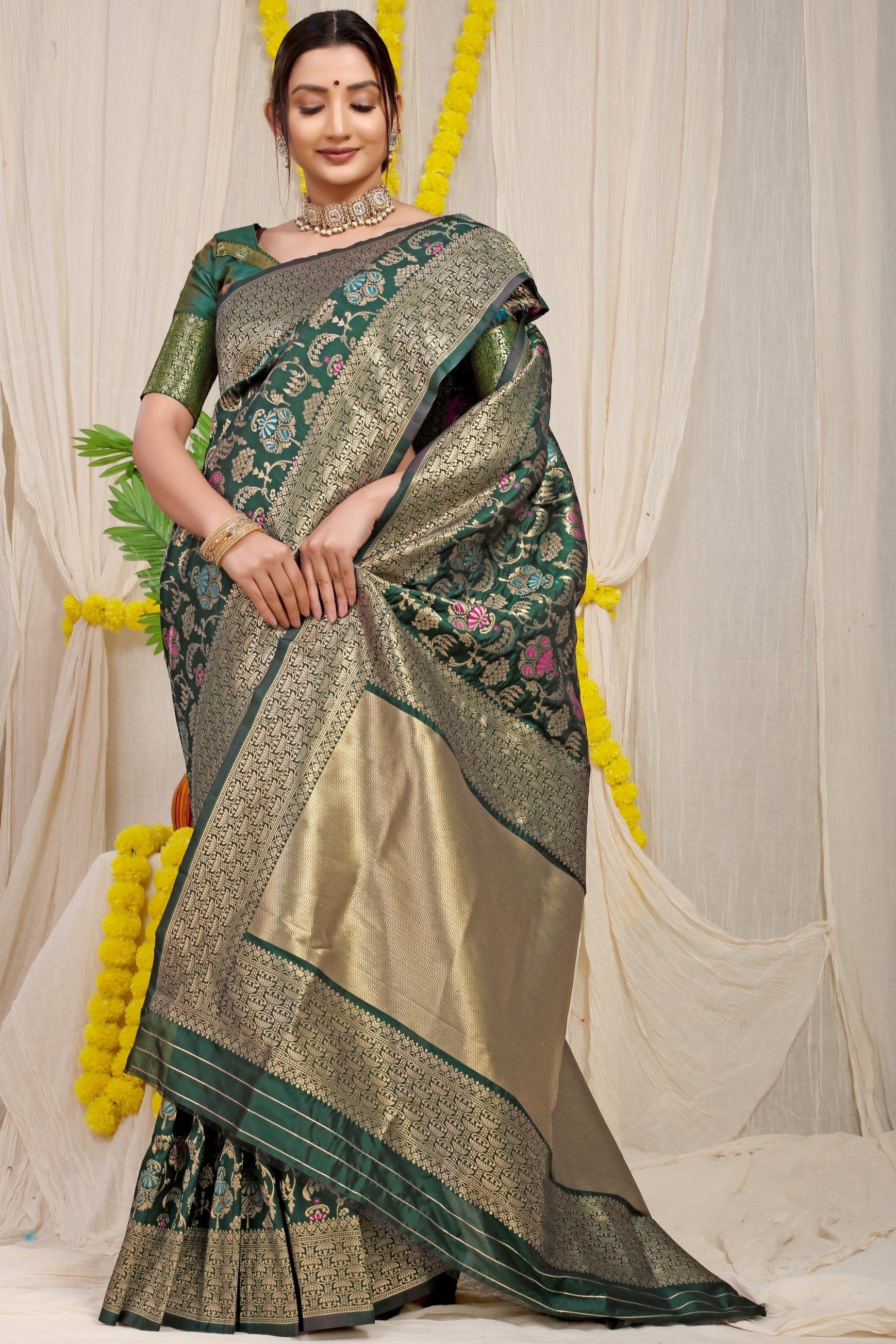 Green Pure Silk Paithani Saree With Gold Jari Weaving