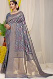 Grey Pure Silk Paithani Saree With Gold Jari Weaving