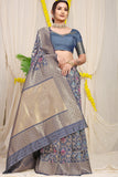 Grey Pure Silk Paithani Saree With Gold Jari Weaving