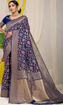 Navy Pure Silk Paithani Saree With Gold Jari Weaving