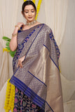 Navy Pure Silk Paithani Saree With Gold Jari Weaving