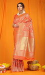 Orange Pure Silk Paithani Saree With Gold Jari Weaving