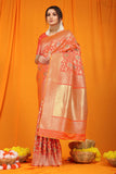 Orange Pure Silk Paithani Saree With Gold Jari Weaving