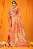 Orange Pure Silk Paithani Saree With Gold Jari Weaving