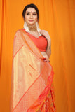 Orange Pure Silk Paithani Saree With Gold Jari Weaving