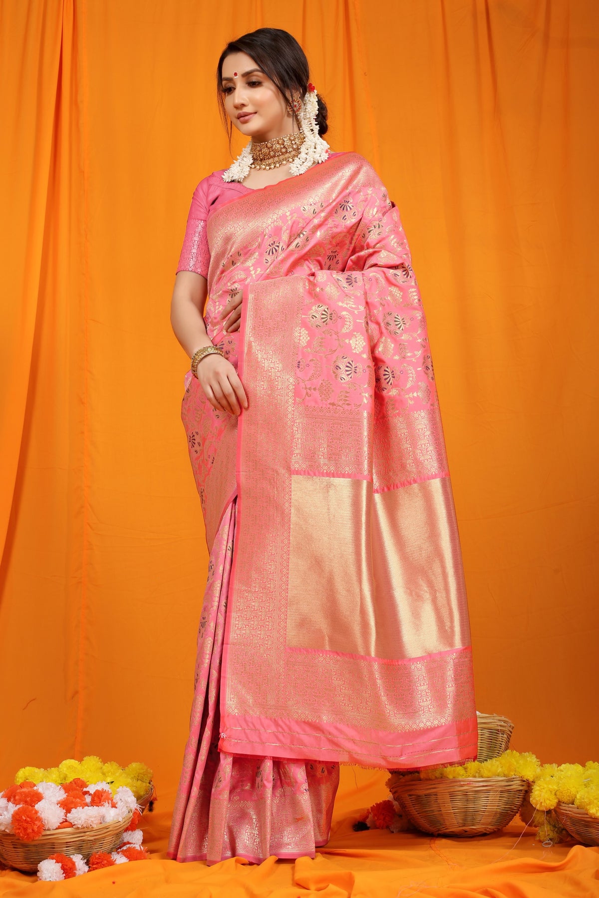 Peach Pure Silk Paithani Saree With Gold Jari Weaving