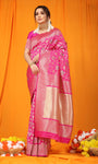 Pink Pure Silk Paithani Saree With Gold Jari Weaving