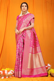 Pink Pure Silk Paithani Saree With Gold Jari Weaving