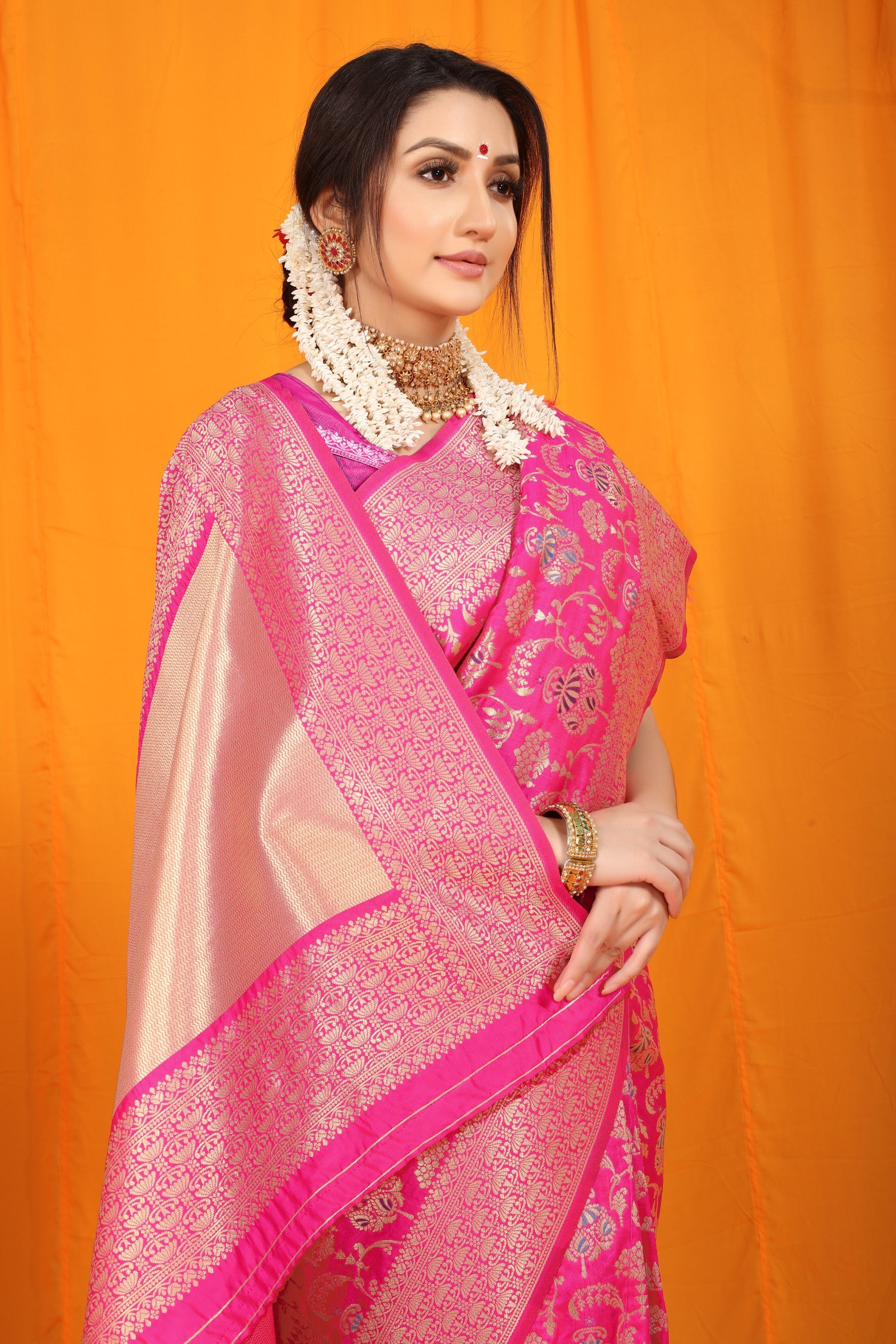 Pink Pure Silk Paithani Saree With Gold Jari Weaving