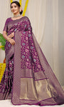 Purple Pure Silk Paithani Saree With Gold Jari Weaving