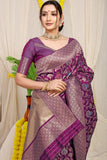 Purple Pure Silk Paithani Saree With Gold Jari Weaving