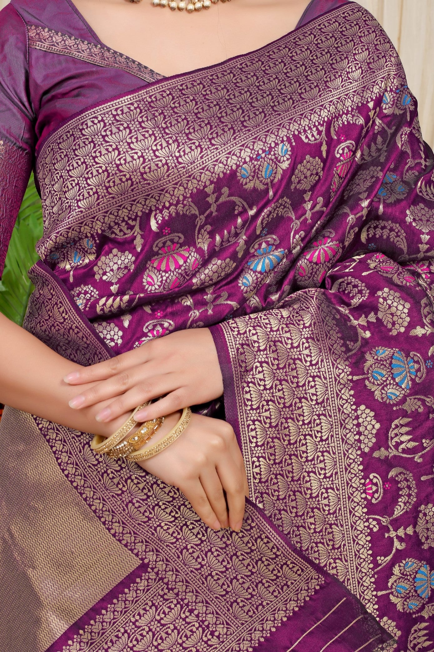 Purple Pure Silk Paithani Saree With Gold Jari Weaving