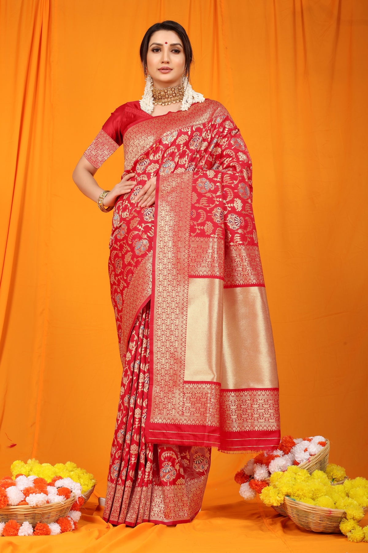 Red Pure Silk Paithani Saree With Gold Jari Weaving